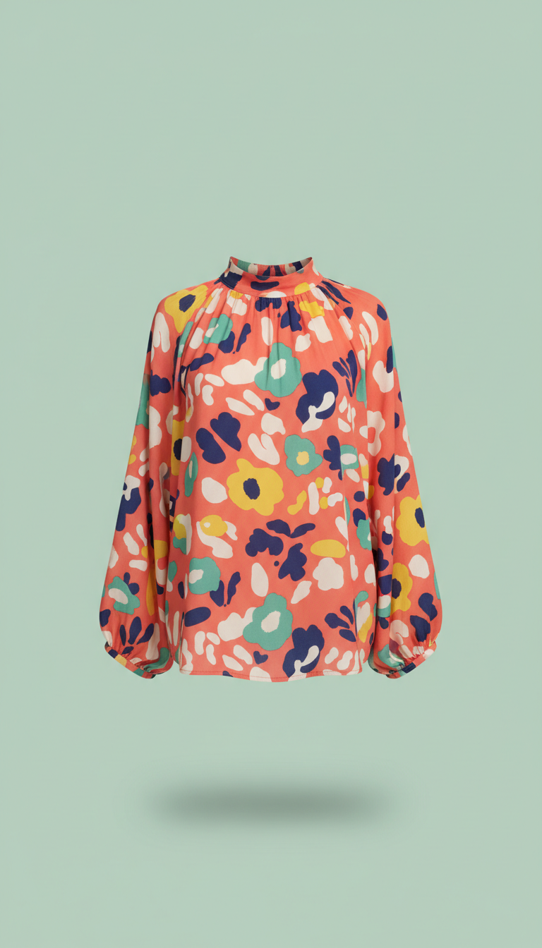 Patterned blouse in punch coral