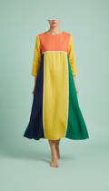 Midi dress in lemon zest color-block