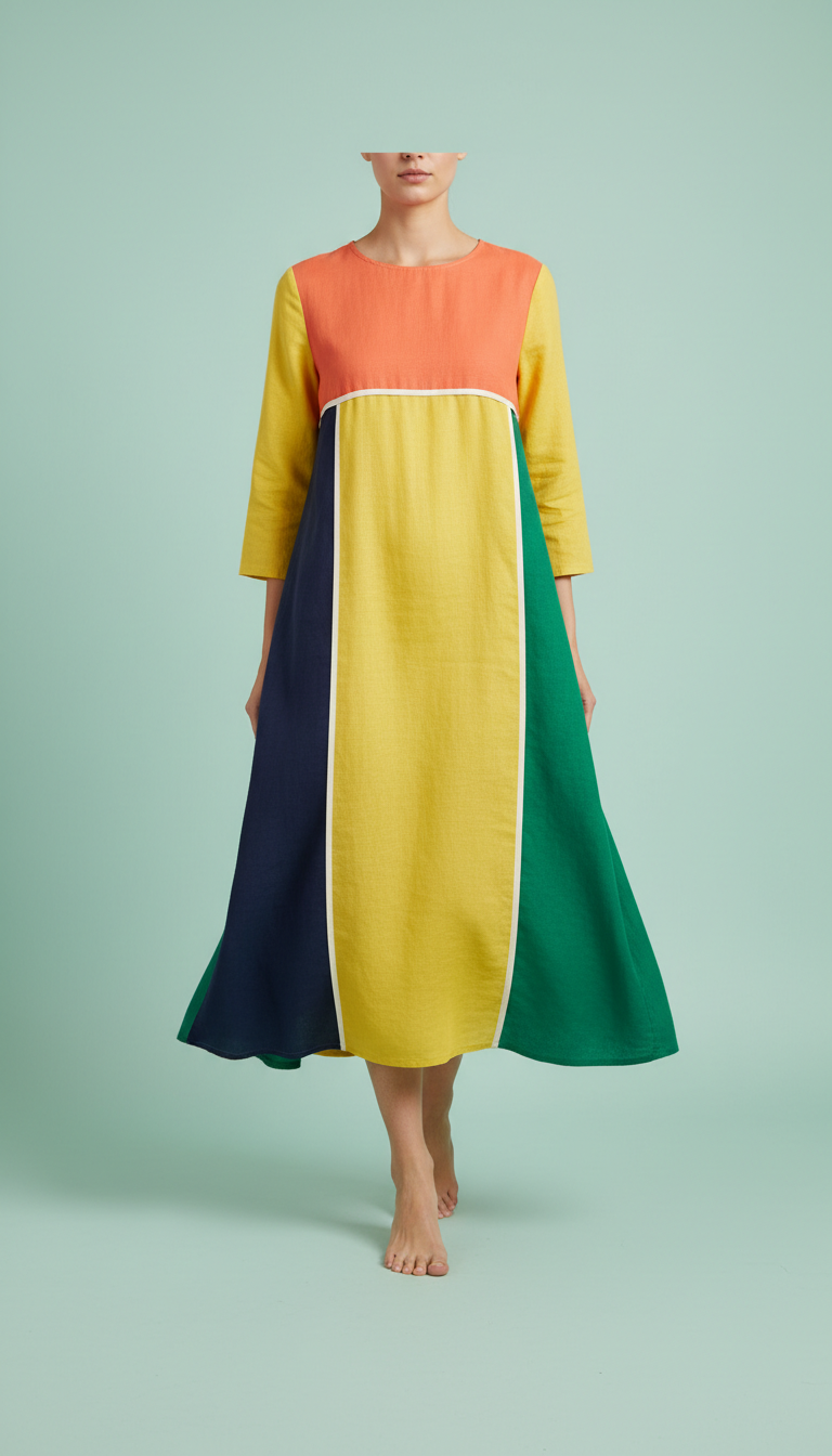 Midi dress in lemon zest color-block